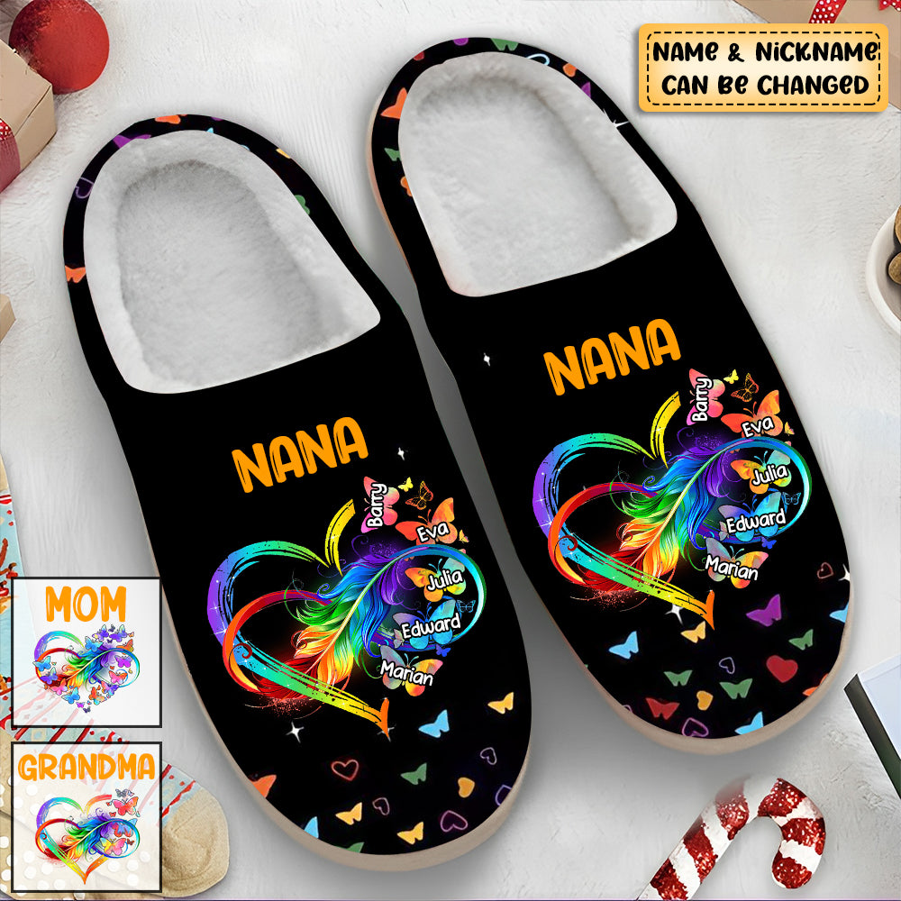 Personalized Grandma Mom Kids Heart Infinity Butterfly Plush Slippers