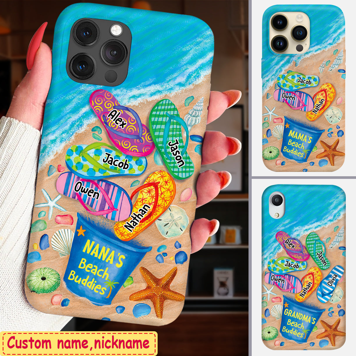 Personalized Nana's Beach Buddies Summer Flip Flop Phone case Perfect Gift for Grandmas Moms Aunties