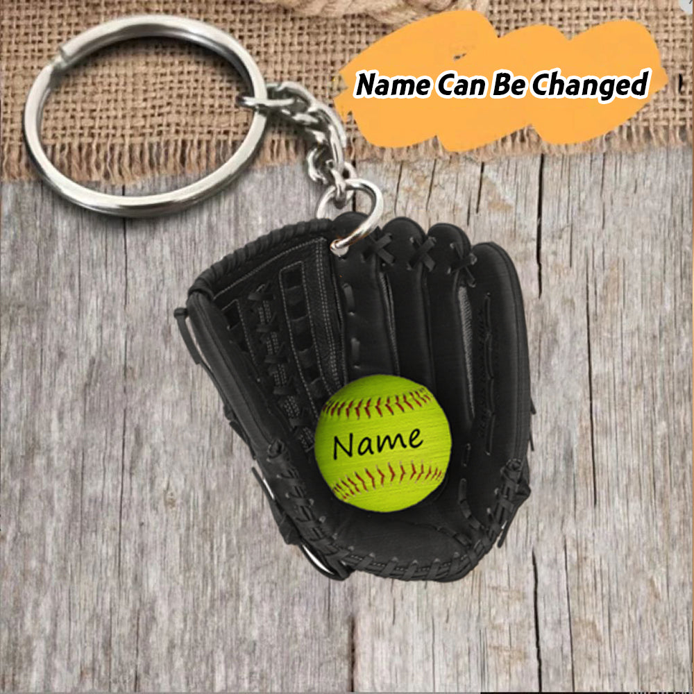 Custom Name Softball Gloves Keychain