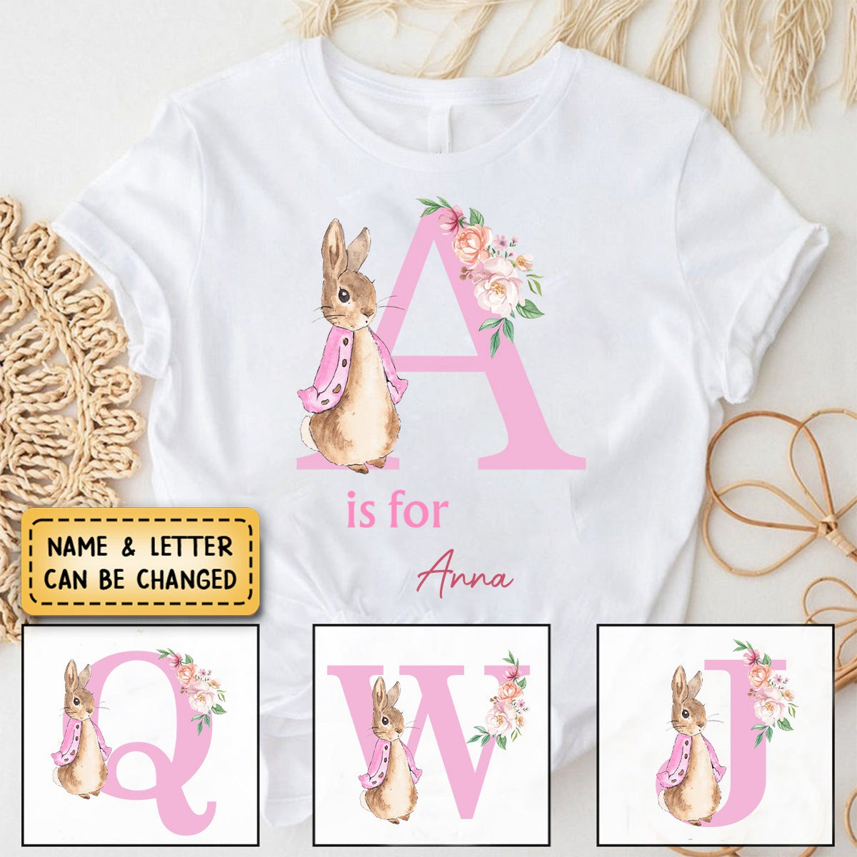 Personalized Easter Alphabet Name 100% Pure Cotton T-Shirt