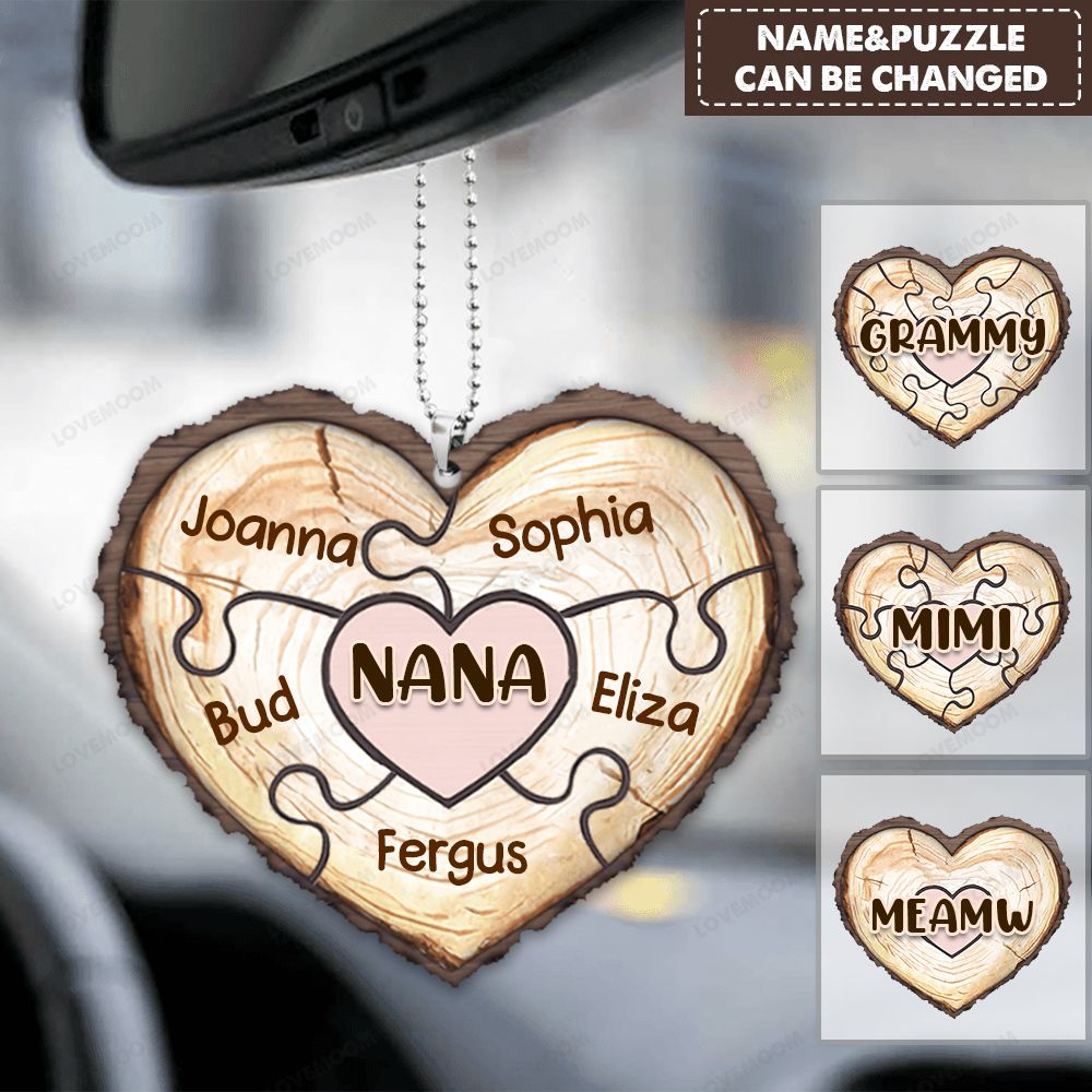 Personalized Grandma Heart Puzzle With Grandkids Ornament