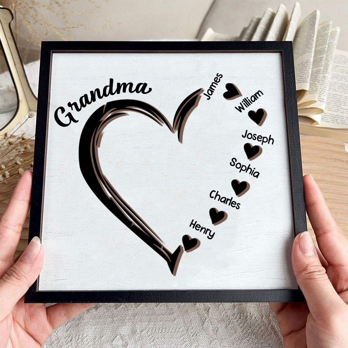 Personalized Grandma and Grandkids Heart - 2 Layers Wooden Plaque