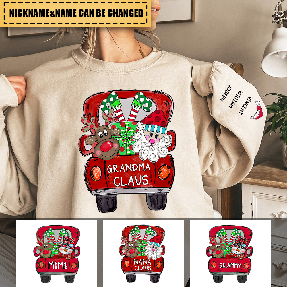 Personalized Mimi, Grandma Claus Truck Christmas and Grandkids Sweatshirt