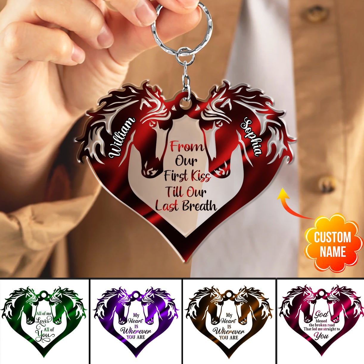 Couple Horse Heart God Blessed Personalized Keychain
