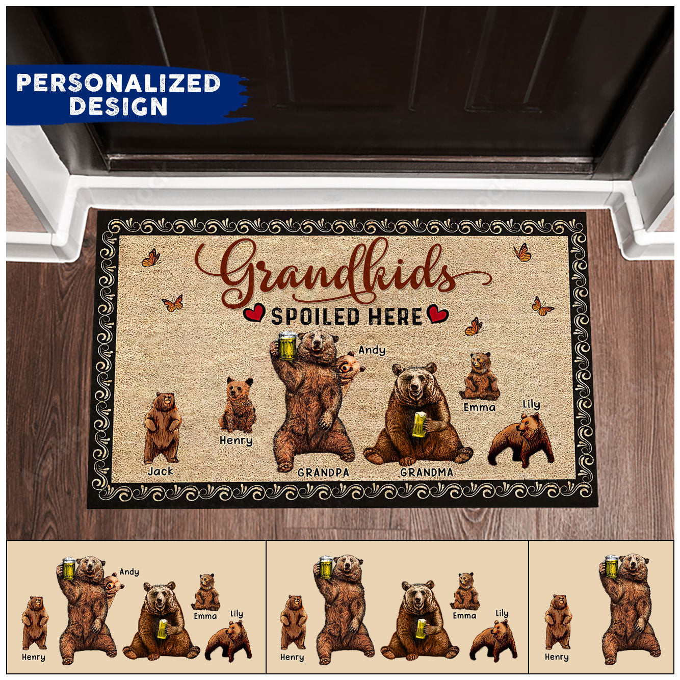 Grandkids Spoiled Here Grandma Grandpa Bear Personalized Doormat