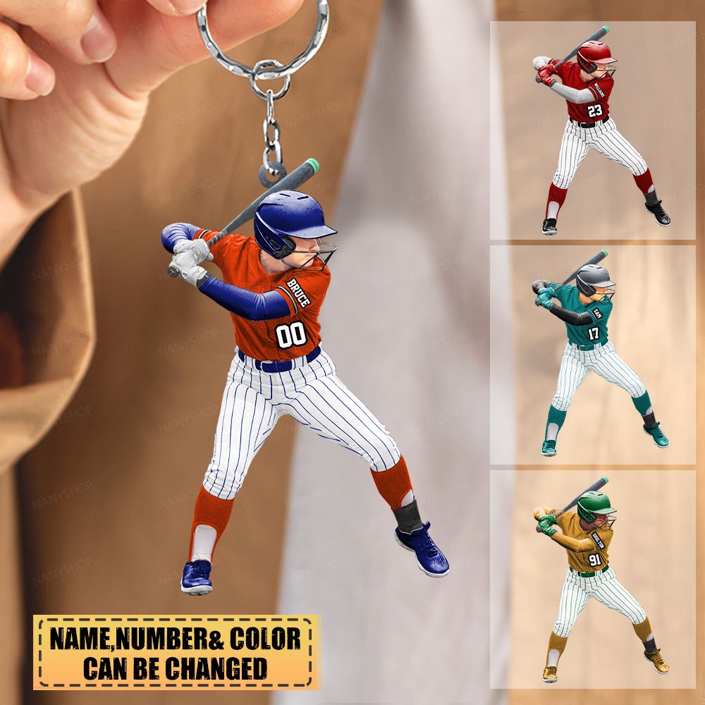 Personalized gift for Softball lover Acrylic Keychain-Male softball player