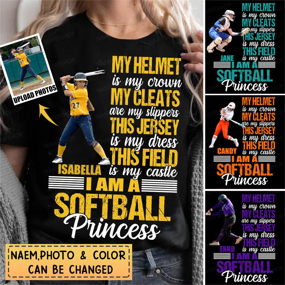 Personalized Upload Photo Gift For Softball Lover T-Shirt-I Am A Softball Princess