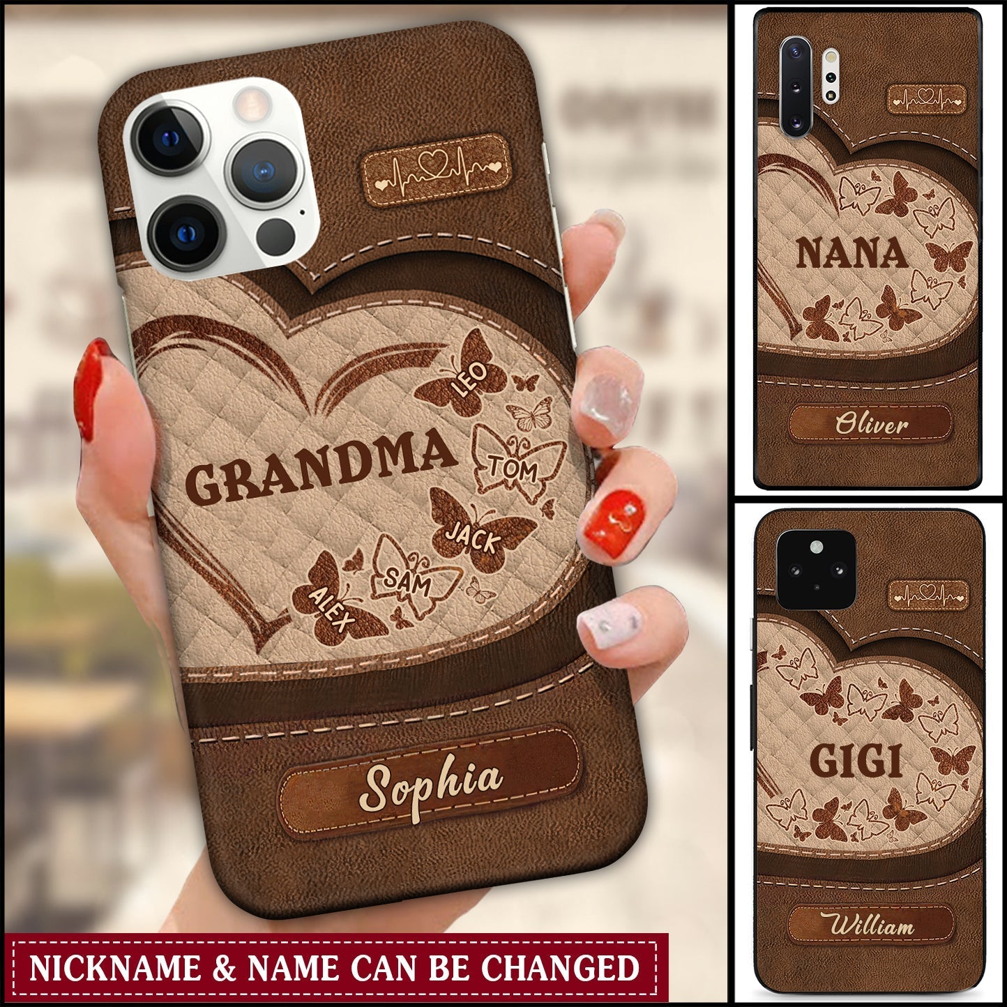 Personalized Grandma Heart Butterfly Texture Phone case