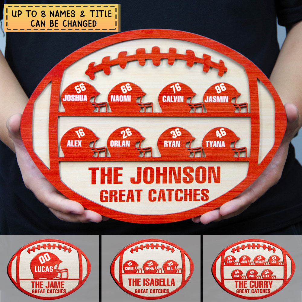 Personalized Great Catches American Footbal-Layered Wood Sign Stand Gift For Football Lovers