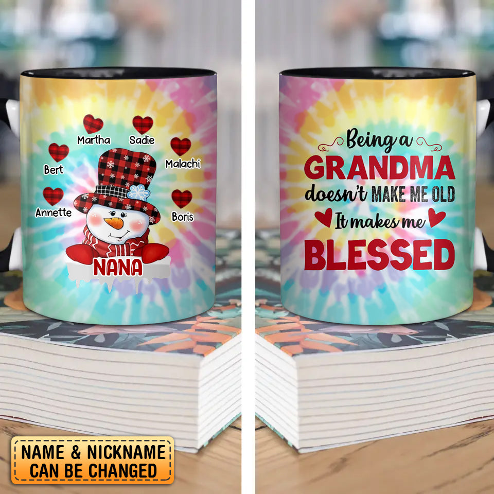 Personalized Grandma Snowman Kid Name Heart Mug