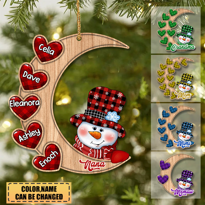 Personalized Christmas Snowman Grandma Sweet Heart Kids On The Moon Ornament