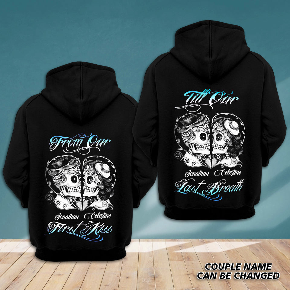 Personalized From Our First Kiss Skull Couple Hoodie