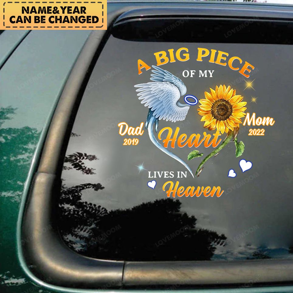 A Big Piece Of My Heart Personalized Sunflower Wings Memorial Decal