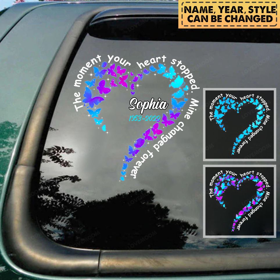 Personalized The Moment Memorial Butterfly Heart Decal