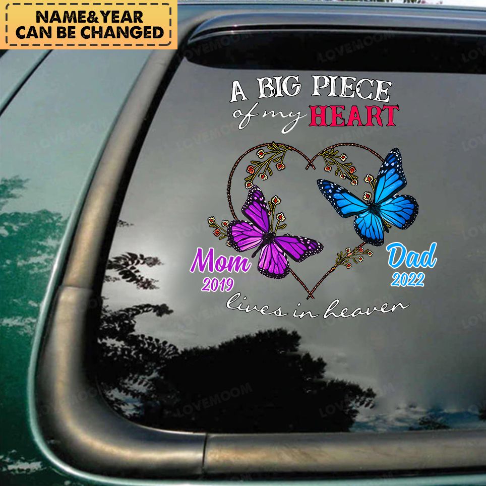 Personalized Piece of My Heart Butterfly Memorial Mom Dad Decal