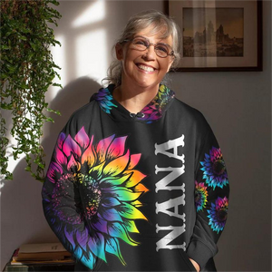 Personalized Grandma with Kid Name Tie Dye Sunflower Hoodie
