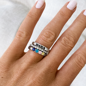 Personalized Grandma Mom Birthstone Ring Stack