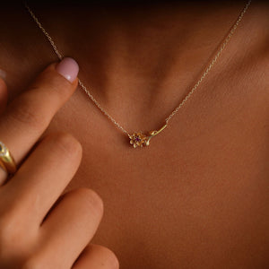 Birth Flower Necklace - Dainty Horizontal Flower Charm