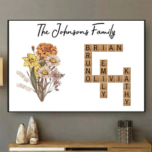 Birth Flower Family Crossword Puzzle Art Personalized Poster