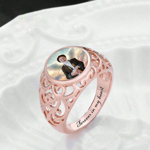 Personalized Round Memorial Photo Wings Ring