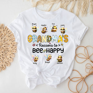 Personalized Pure Cotton T-shirt - Reasons To Bee Happy - Gift For Nana, Grandma, Mom