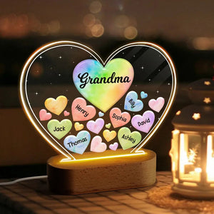 Personalized Grandma Mom Hearts In Heart Acrylic Heart LED Night Light