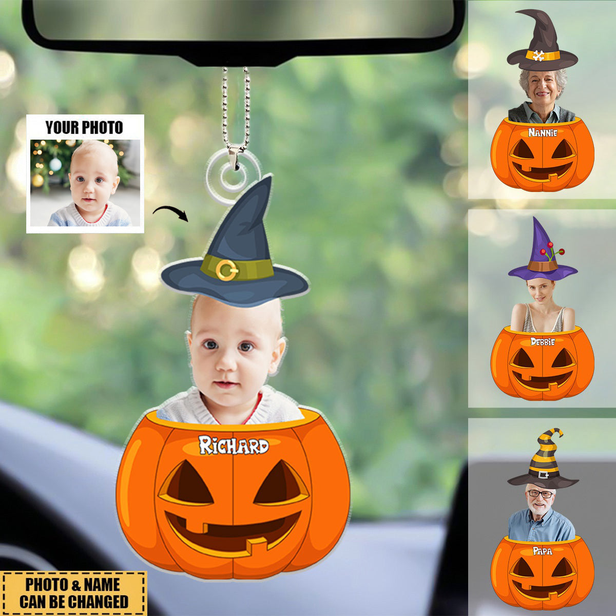 Personalized Photo Halloween Pumpkin Acrylic Ornament