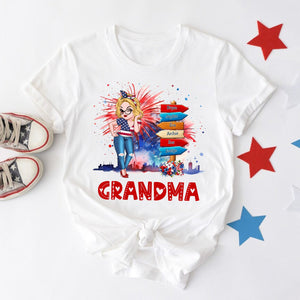 Grandma Kids Flower Fireworks- 4th Of July Independence Day -  Personalized T-shirt