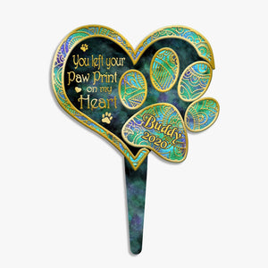 You Left Paw Print On Our Heart - Personalized Dog Acrylic Plaque Stake