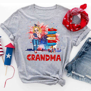 Grandma Kids Flower Fireworks- 4th Of July Independence Day -  Personalized T-shirt