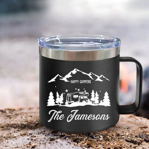 Happy Campers - Gift For Camping Lovers - Personalized 14oz Stainless Steel Tumbler With Handle