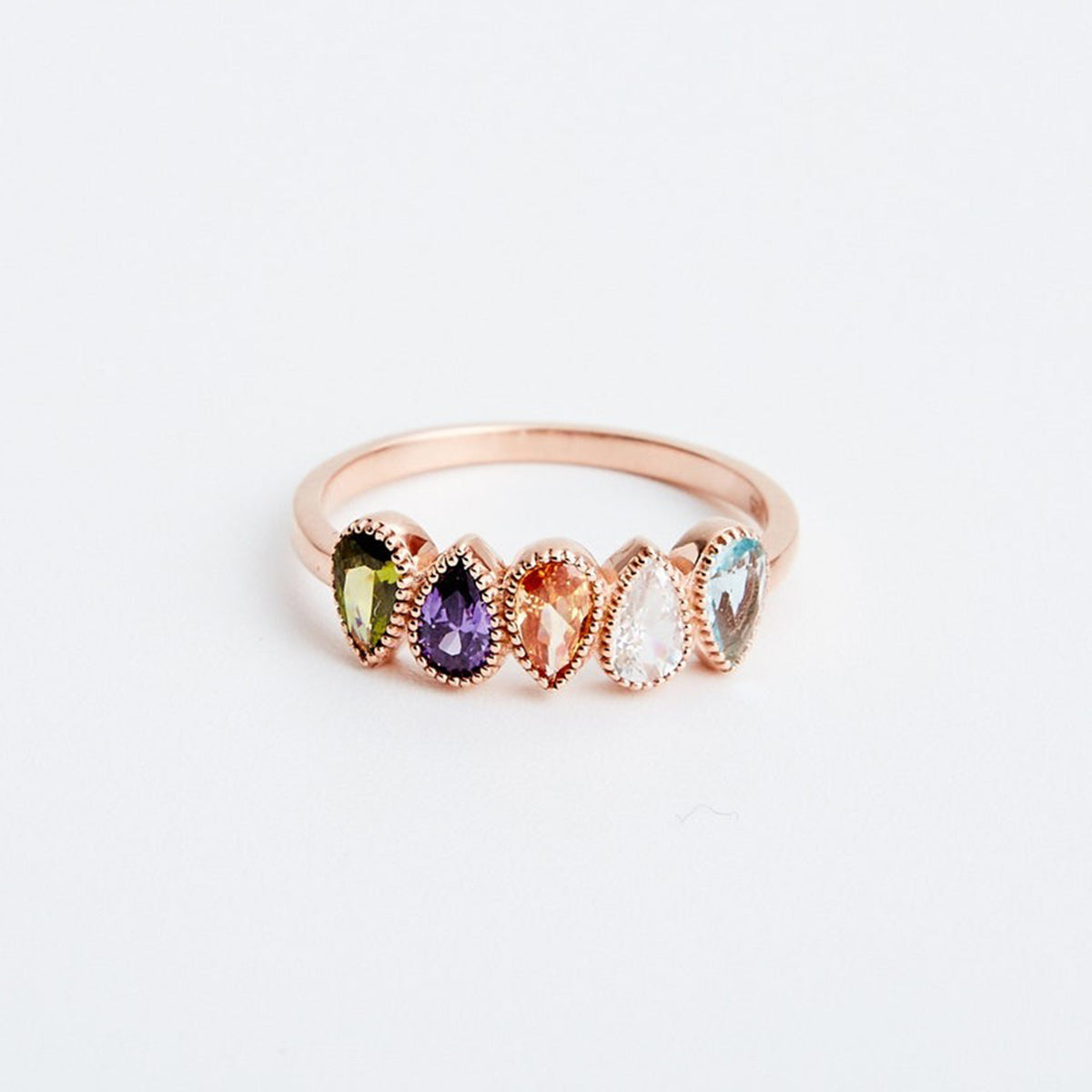 Dainty Personalized Mothers Birthstone Family Ring