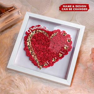 Personalized Grandma and Grandkids Heart Flower Shadow Box