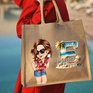 Summer Is Calling Beach Vacation Monogram - Personalized Beach Jute Tote Bag