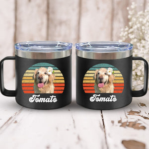 Dog Cat Vintage Retro Photo - Personalized 14oz Stainless Steel Tumbler With Handle