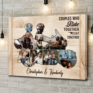 Personalized Motorcycle Couple Canvas, Custom Biker Couple Photo Collages Poster