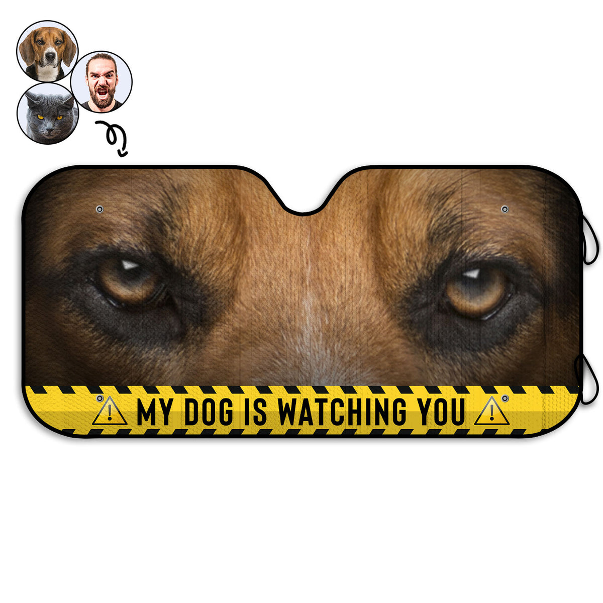 Custom Photo Funny Face Husband Wife Dog Cat Is Watching You - Gift For Family, Pet Lovers - Personalized Car Window Auto Sunshade