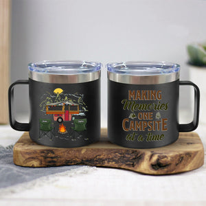 Happiness Is Making Memories With Those You Love - Camping Personalized Custom 14oz Stainless Steel Tumbler With Handle