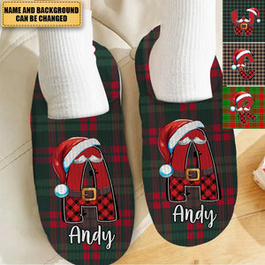 Personalized Monogram Alphabet Name Letter Christmas Plush Slippers