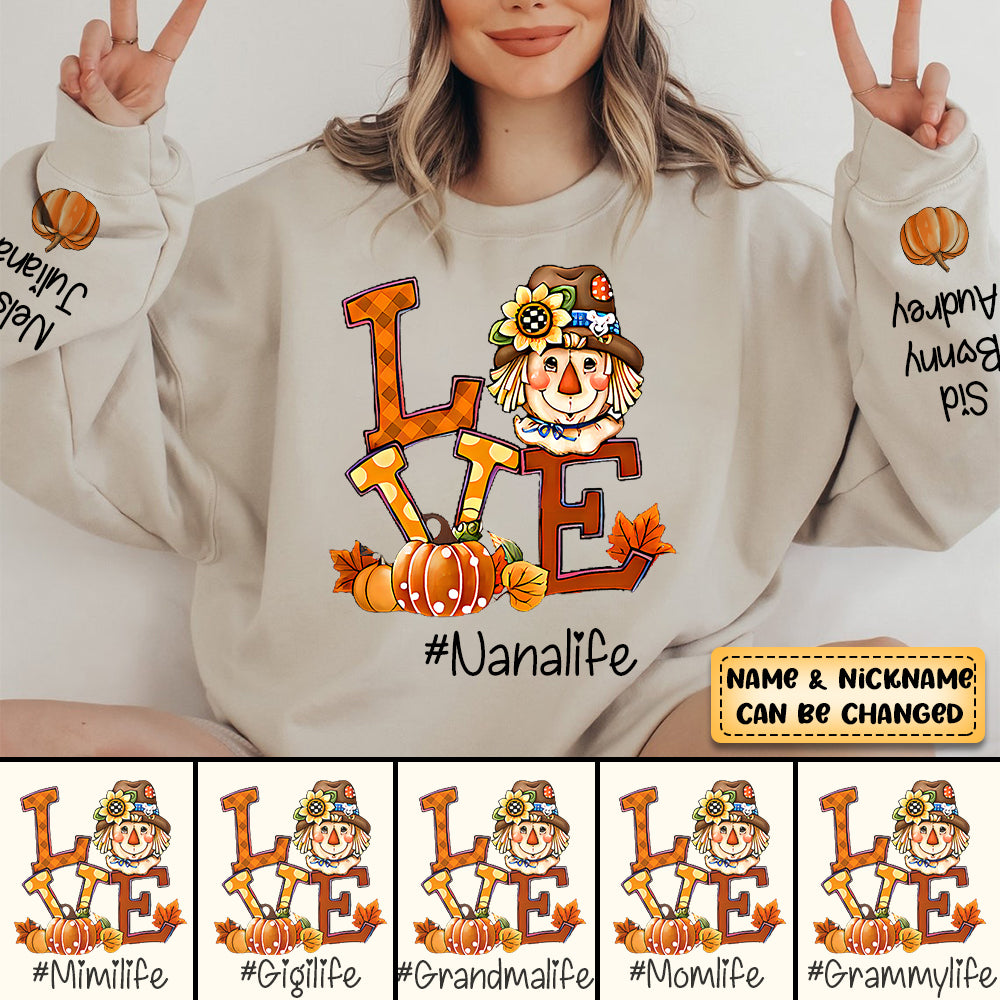 Personalized Love Grandma Life Scarecrow Pumpkins Sweatshirt