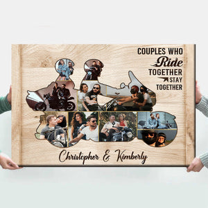 Personalized Motorcycle Couple Canvas, Custom Biker Couple Photo Collages Poster