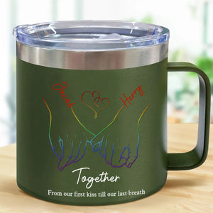 Live Openly, Love Freely, LGBTQ+ Couples - Gift For Couples, Personalized 14oz Stainless Steel Tumbler With Handle