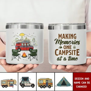 Happiness Is Making Memories With Those You Love - Camping Personalized Custom 14oz Stainless Steel Tumbler With Handle