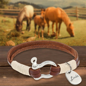 Personalized Equestrian Horsebit Leather Bracelet with Name Horse Lovers Jewelry