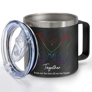 Live Openly, Love Freely, LGBTQ+ Couples - Gift For Couples, Personalized 14oz Stainless Steel Tumbler With Handle