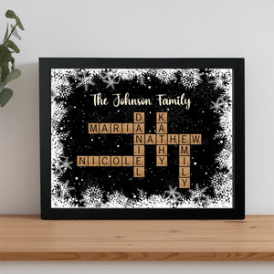 Family Christmas Decor Crossword Puzzle Art Personalized Frame