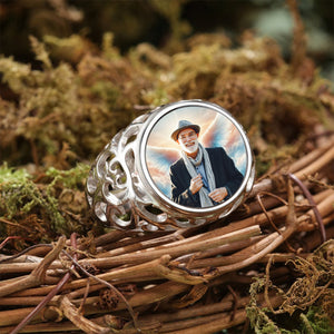 Personalized Round Memorial Photo Wings Ring