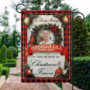 In Our Hearts At Christmas & Forever - Personalized Garden Flag, Memorial Gift