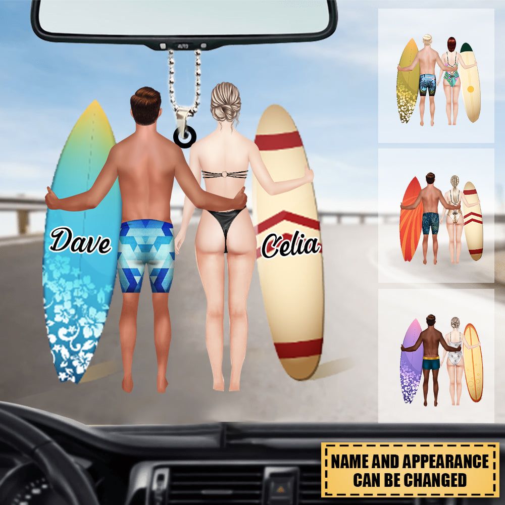 Personalized Surfing Couple To The Ocean Ornament