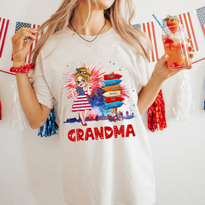 Grandma Kids Flower Fireworks- 4th Of July Independence Day -  Personalized T-shirt